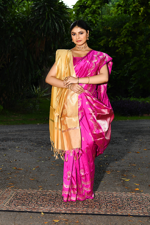 Rani Pink Katan Silk Saree — Kadwa Booti