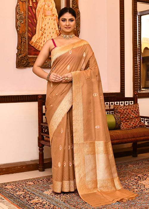 Almond Kora Silk Saree — Kadwa Meena Booti