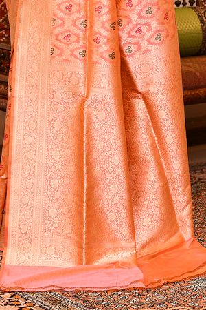 Orange Peach Katan Silk Saree — Cut Work Booti