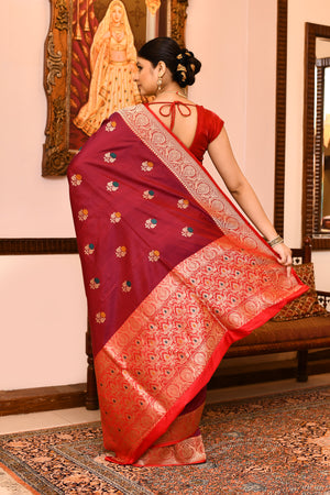 Maroon Katan Silk Saree — Kadwa