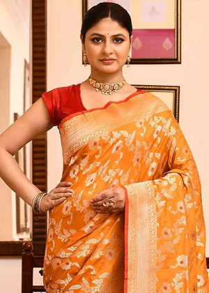 Mustard Katan Silk Saree — Cut Work Booti