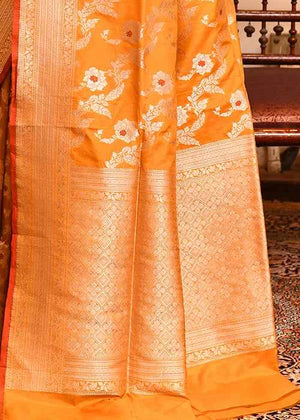Mustard Katan Silk Saree — Cut Work Booti