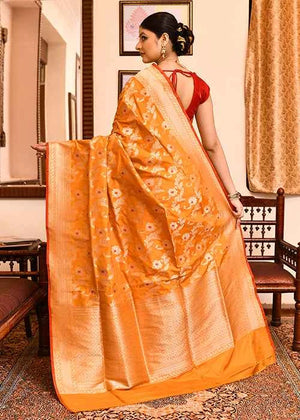 Mustard Katan Silk Saree — Cut Work Booti