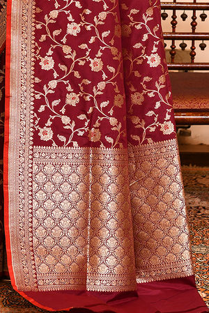 Maroon Katan Silk Saree — Cut Work Booti