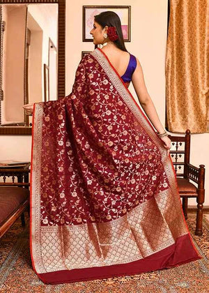 Maroon Katan Silk Saree — Cut Work Booti