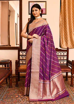 Dark Purple Kora Silk Saree — Kadwa Chameli Booti