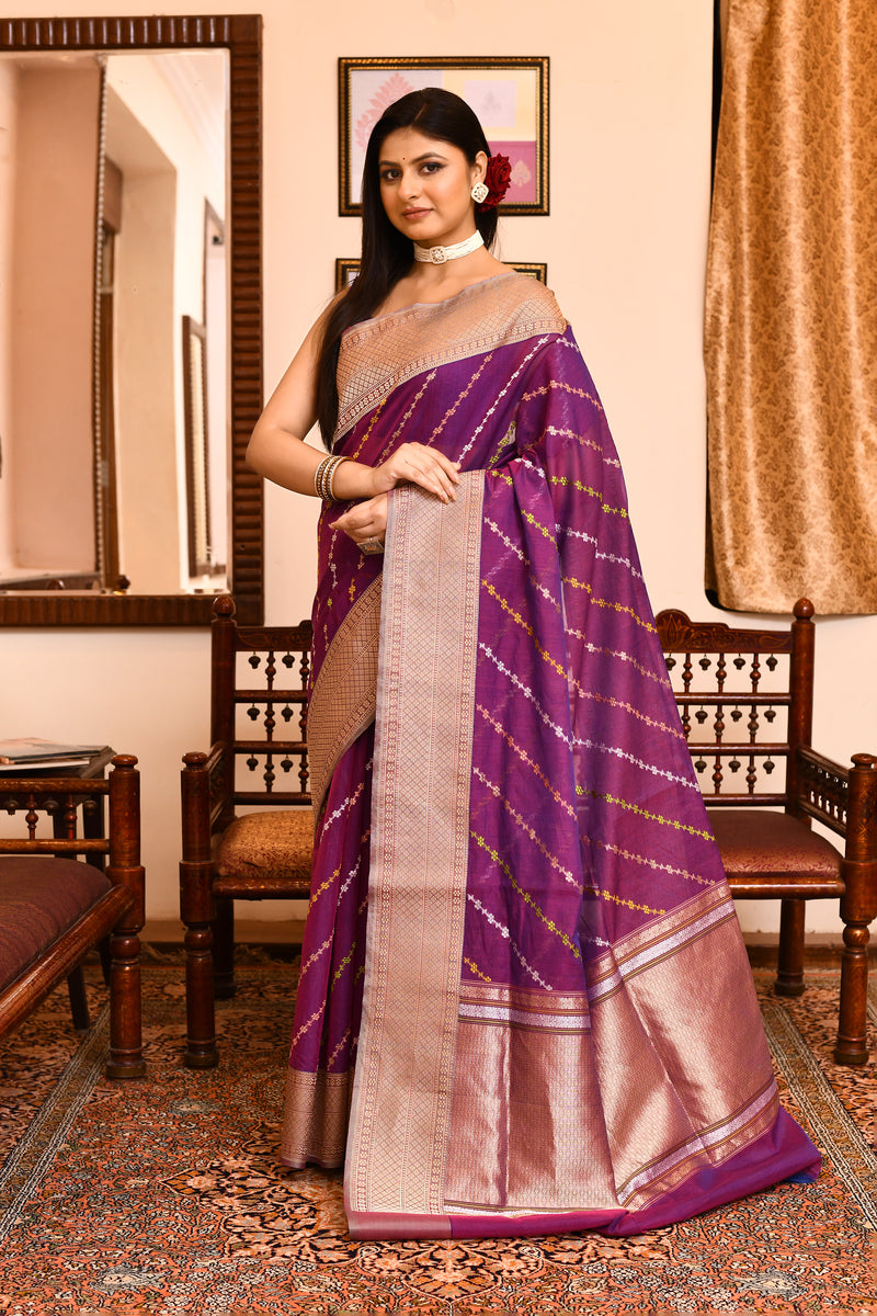 Maroon Katan Silk Saree — Tanchui Meena Jaal