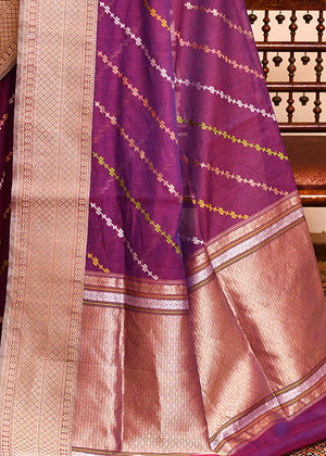 Dark Purple Kora Silk Saree — Kadwa Chameli Booti