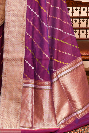 Dark Purple Kora Silk Saree — Kadwa Chameli Booti
