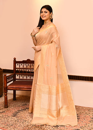 Light Peach Kora Silk Saree — Kadwa Booti Meena