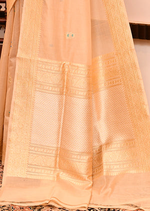 Light Peach Kora Silk Saree — Kadwa Booti Meena