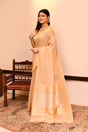 Light Peach Kora Silk Saree — Kadwa Booti Meena