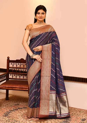 Blue Kora Silk Saree — Kadwa Aada Design