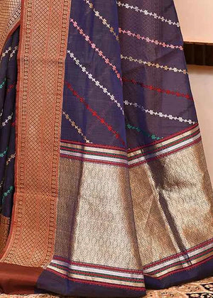 Blue Kora Silk Saree — Kadwa Aada Design