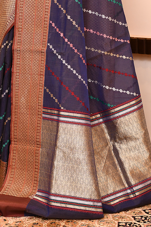 Blue Kora Silk Saree — Kadwa Aada Design