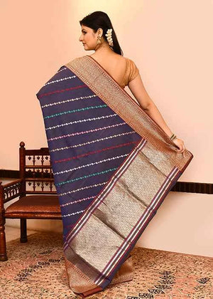 Blue Kora Silk Saree — Kadwa Aada Design