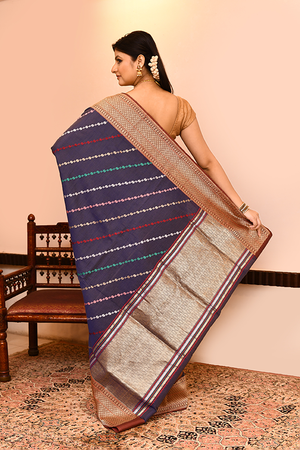 Blue Kora Silk Saree — Kadwa Aada Design