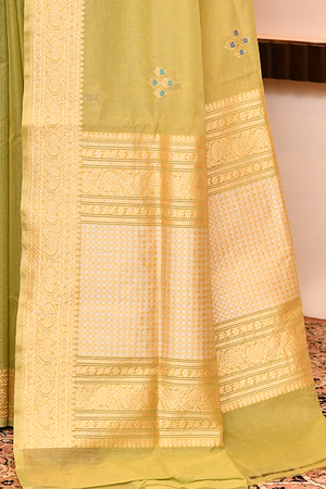 Mehendi Green Kora Silk Saree — Kadwa Flower Boota