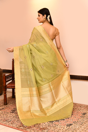 Mehendi Green Kora Silk Saree — Kadwa Flower Boota