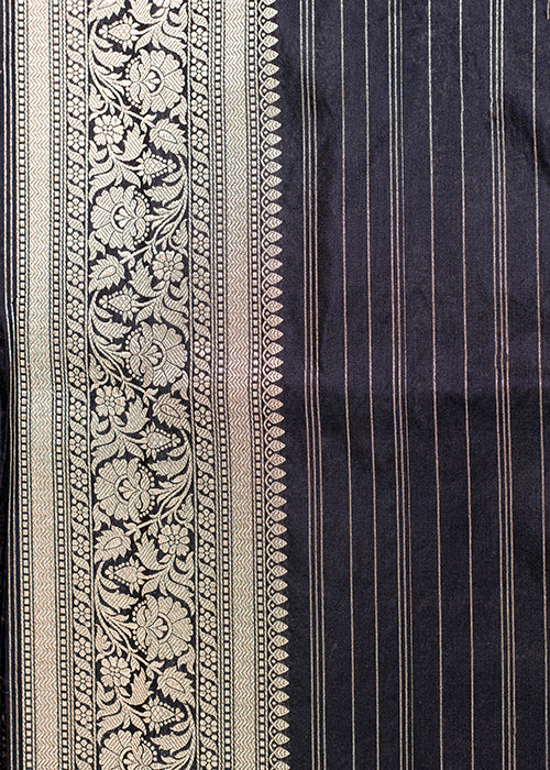 Black Katan Silk Saree — Cut Work Booti