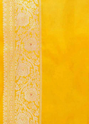 Yellow Katan Silk Saree — Cut Work Booti
