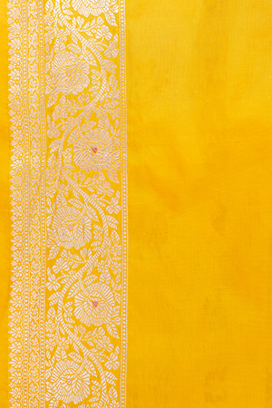 Yellow Katan Silk Saree — Cut Work Meena Jaal