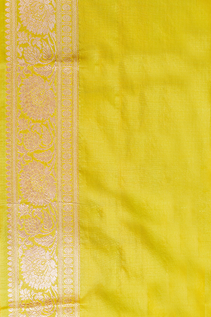 Lemon Green Katan Silk Saree — Cut Work Booti