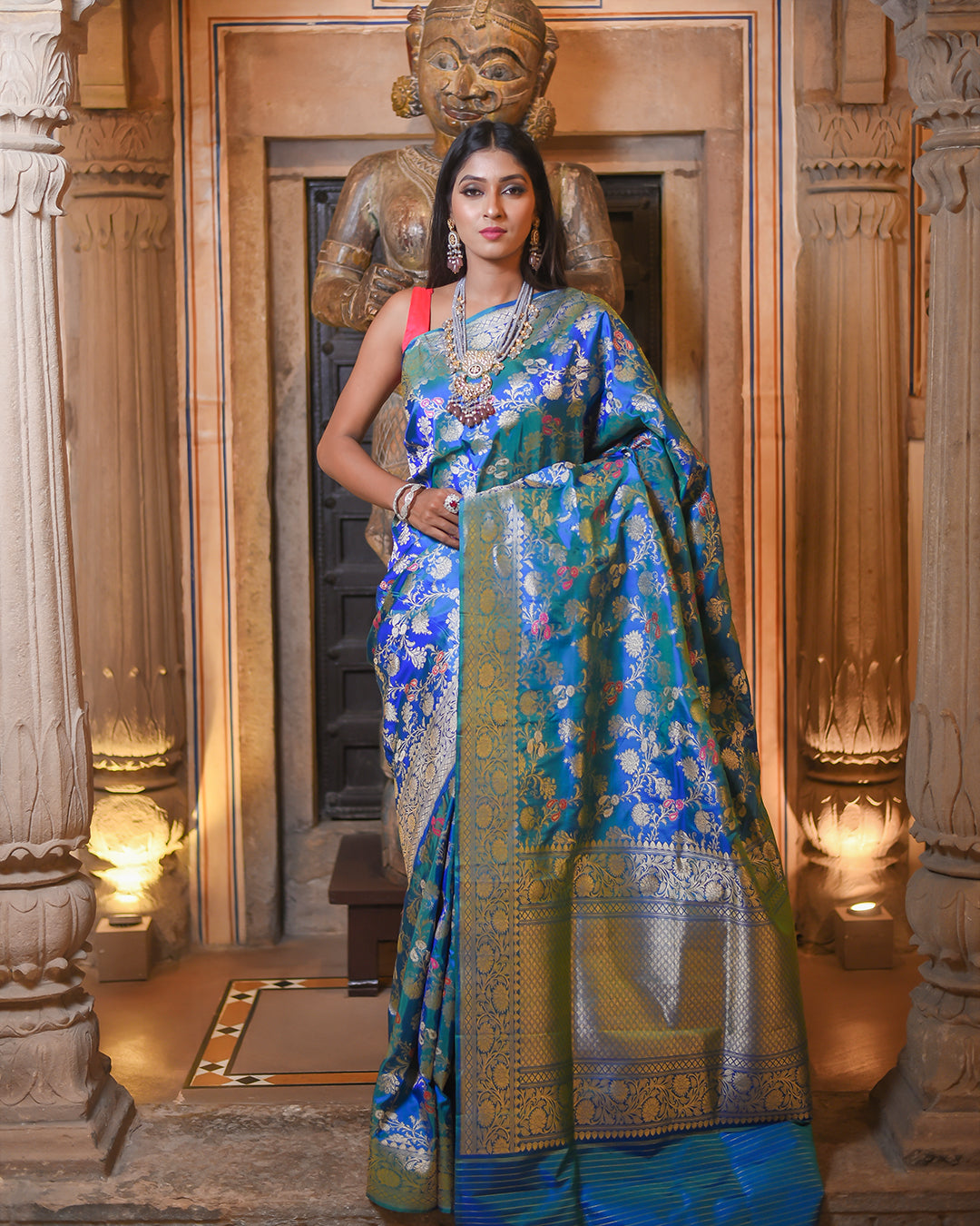 Blue Handwoven Kadwa Katan Pure Silk Saree