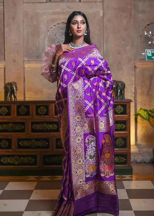 Dark Purple Katan Silk Saree