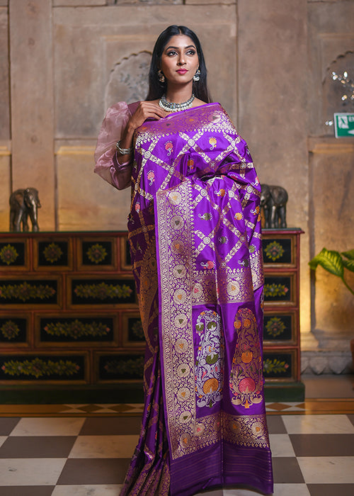Dark Purple Katan Silk Saree