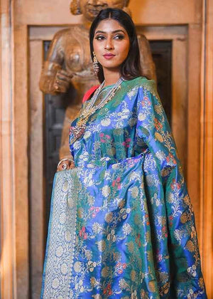Peacock Color Katan Silk Saree