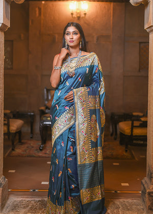 Peacock Color Katan Silk Saree