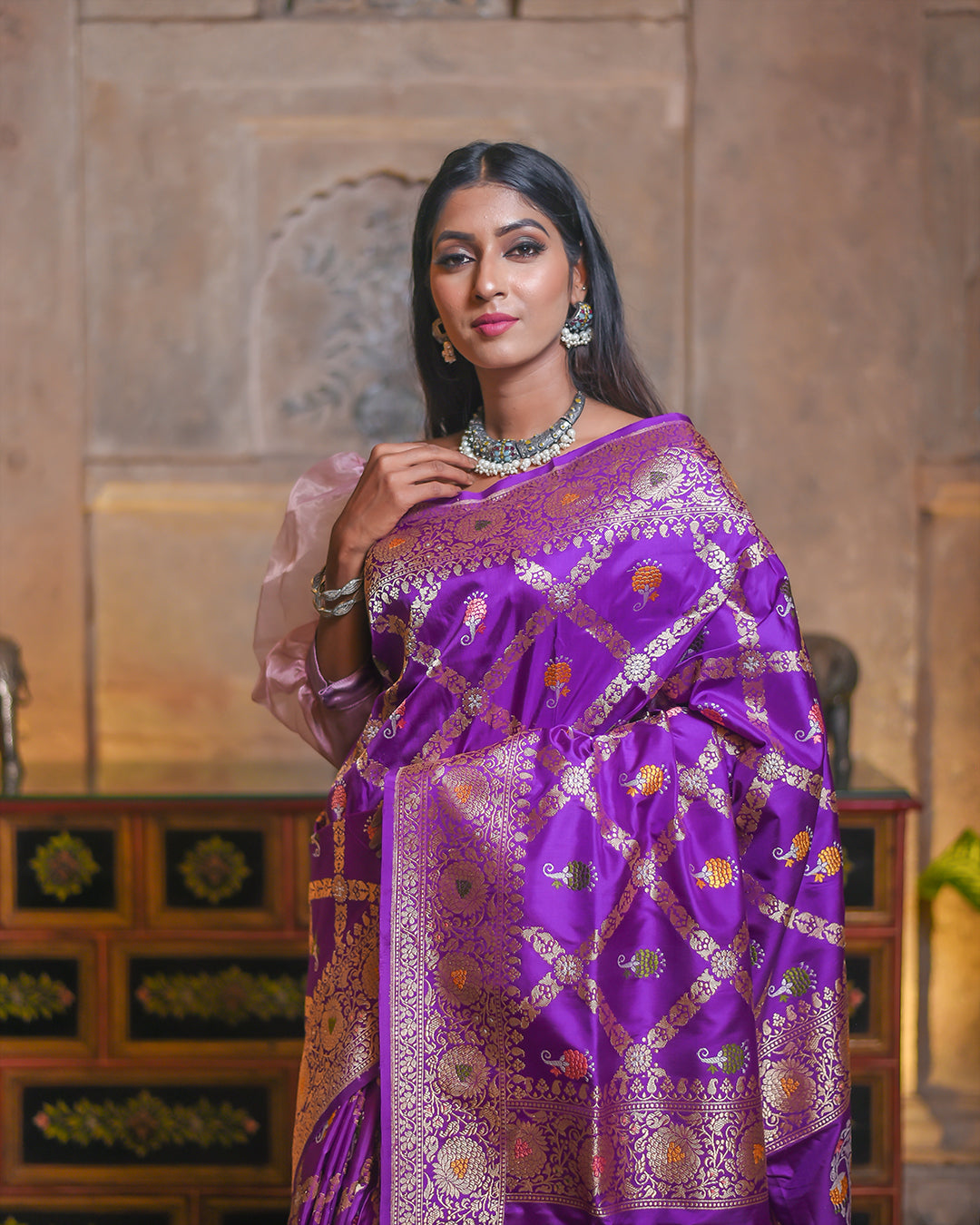 Purple Handwoven Kadwa Katan Pure Silk Saree