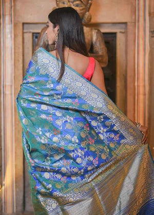 Peacock Color Katan Silk Saree