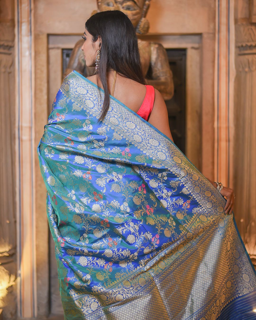 Blue Handwoven Kadwa Katan Pure Silk Saree