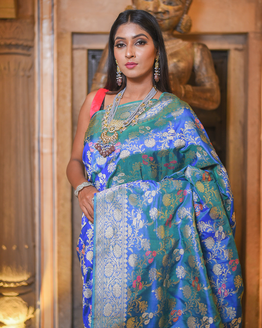 Blue Handwoven Kadwa Katan Pure Silk Saree - Panaya 