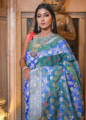 Peacock Color Katan Silk Saree