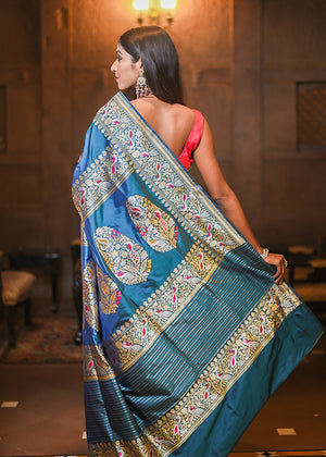 Peacock Color Katan Silk Saree