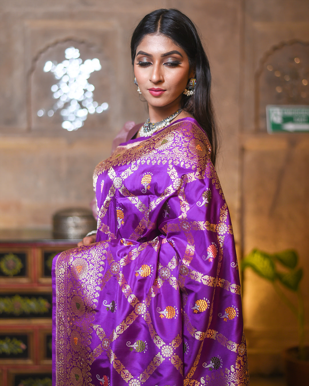 Purple Handwoven Kadwa Katan Pure Silk Saree - Panaya 