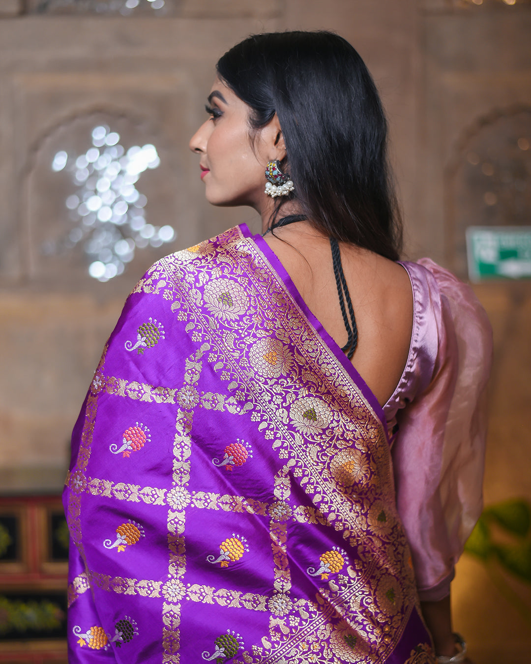 Purple Handwoven Kadwa Katan Pure Silk Saree