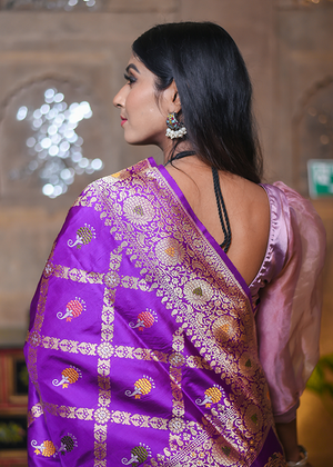 Dark Purple Katan Silk Saree - Kadwa Meena Jaal