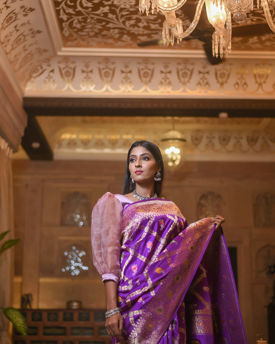 Purple Handwoven Kadwa Katan Pure Silk Saree - Panaya 