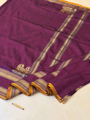 Wine Katan Silk Saree — Kadwa Plain Konia
