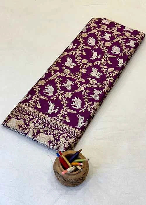 Wine Katan Silk Saree Kadwa Booti Saree
