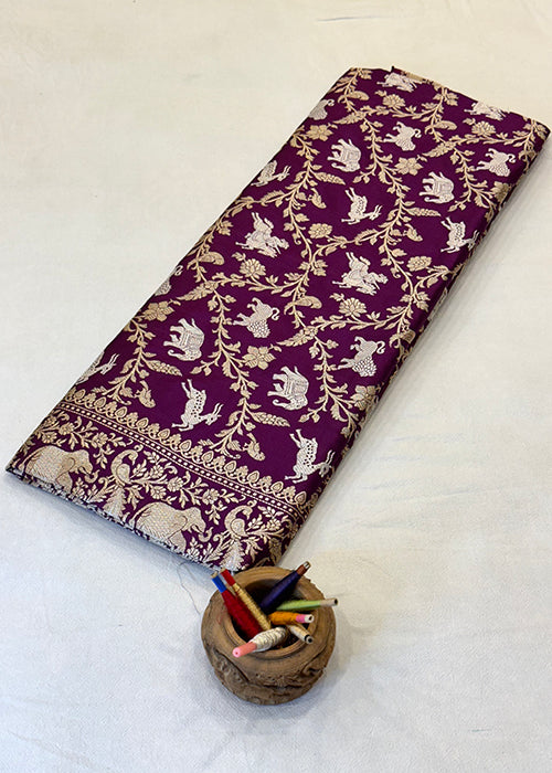 Wine Katan Silk Saree Kadwa Booti Saree