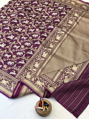 Wine Katan Silk Saree - Kadwa Shikargh