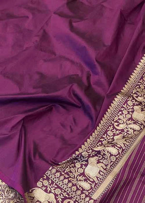 Wine Katan Silk Saree Kadwa Booti Saree