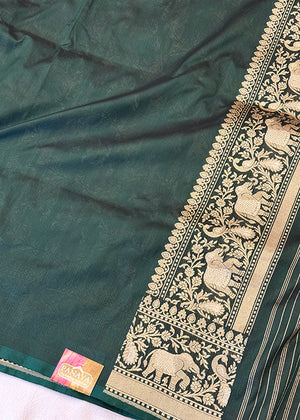 Green Katan Silk Saree — Kadwa Booti