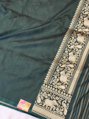 Green Katan Silk Saree — Kadwa Booti