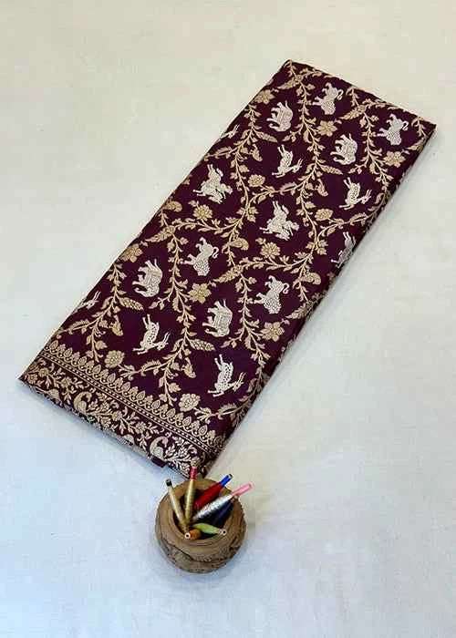 Maroon Katan Silk Saree - Kadwa Shikargh